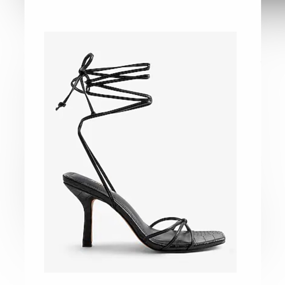 Express Black Leather Lace-Up Heeled Sandal - 8